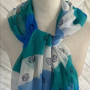 Kenzie blue/green/white with seashells semi sheer scarf